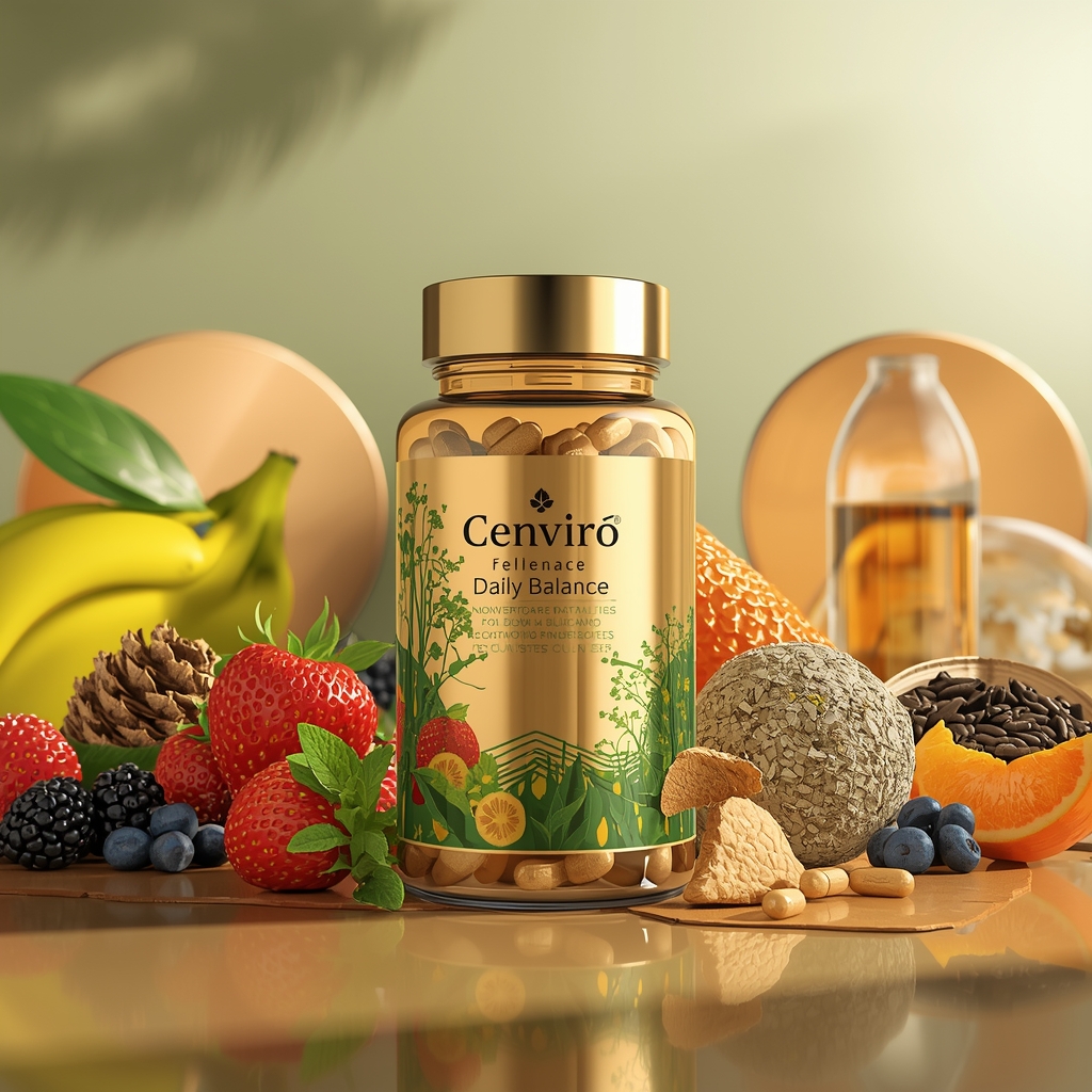 Cenviro Daily Balance supplement bottle with natural ingredients